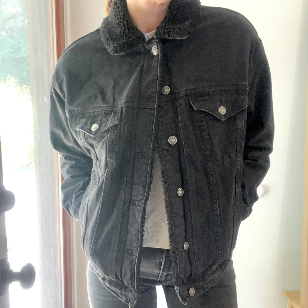 Black bomber style denim jacket